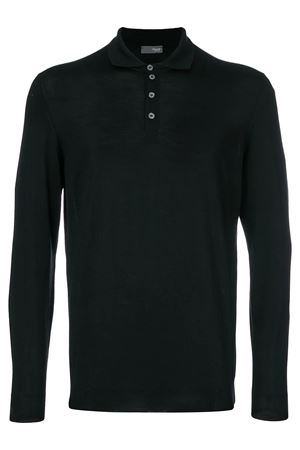 Black merino plain polo shirt DRUMOHR | D0D145690