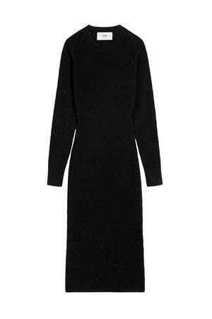 Abito midi nero in lana di cotone AMI | FDR235.KN0049001