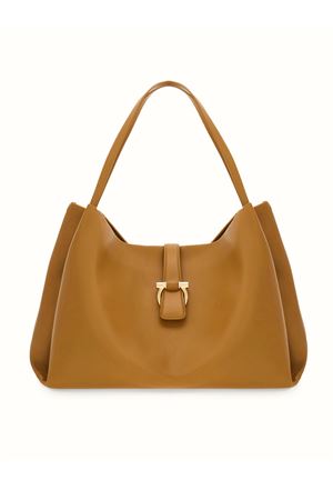 Burnt ocher semi-gloss calfskin leather Tote bag (M) FERRAGAMO | 0777337OCRA