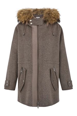 Cappotto beige con bordo in pelliccia PAROSH | LEAK24D431653PI008