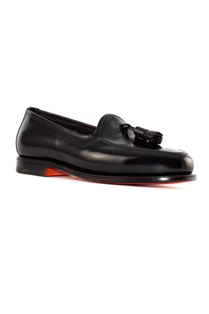 Mocassino con nappe in pelle lucida nera SANTONI | MCAN18970MC1HVVDN0BLACK