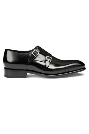 Black polished leather double-buckle shoe SANTONI | MCCR11652MC1HVVDN01BLACK