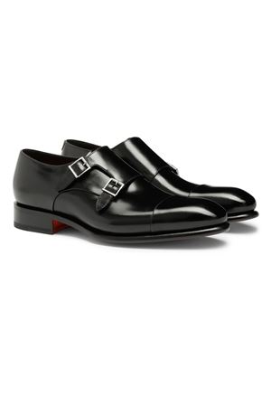 Black polished leather double-buckle shoe SANTONI | MCCR11652MC1HVVDN01BLACK