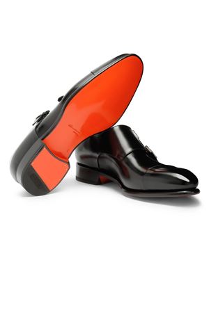 Black polished leather double-buckle shoe SANTONI | MCCR11652MC1HVVDN01BLACK