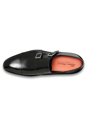 Black polished leather double-buckle shoe SANTONI | MCCR11652MC1HVVDN01BLACK