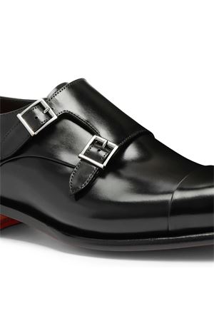 Black polished leather double-buckle shoe SANTONI | MCCR11652MC1HVVDN01BLACK