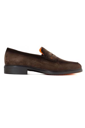 Mocassino in suede marrone scuro SANTONI | MGEO18964NEAXGEXT50DARKBROWN