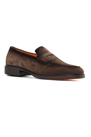 Mocassino in suede marrone scuro SANTONI | MGEO18964NEAXGEXT50DARKBROWN