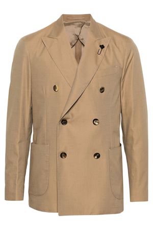 Camel brown cotton double-breasted blazer LARDINI | EQ660AEEQSK62429300BE