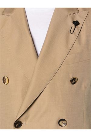 Camel brown cotton double-breasted blazer LARDINI | EQ660AEEQSK62429300BE