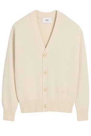 Cardigan in misto cotone e lana bianco crema AMI | HKC163.KN0063136