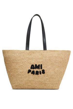 Beige Leather Raffia Tote Bag AMI | ULL033AW0077113