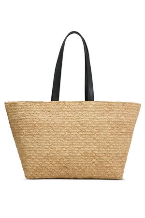 Beige Leather Rafia Tote Bag AMI | ULL033AW0077113