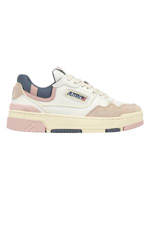 Sneakers Clc Low In Pelle Bianca, Blu e Rosa AUTRY | ROLWMC01WHTPEACHWIP