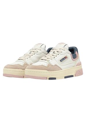 Sneakers Clc Low In Pelle Bianca, Blu e Rosa AUTRY | ROLWMC01WHTPEACHWIP