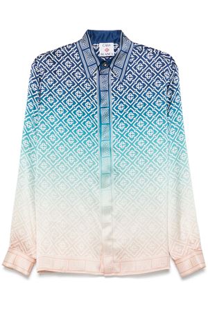 Camicia in jacquard di seta blu CASABLANCA | UWPS25SH02101.