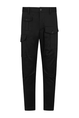 Pantaloni cargo in cotone elasticizzato nero DSQUARED | S74KB0909S39021900