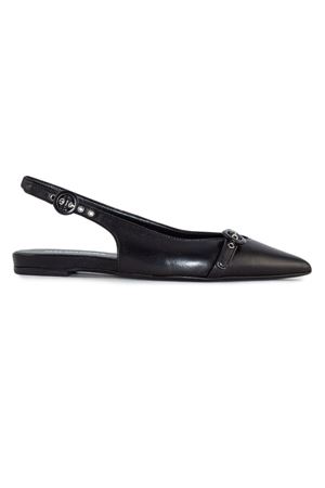 Black leather flat slingback HALMANERA | LAS39NERO