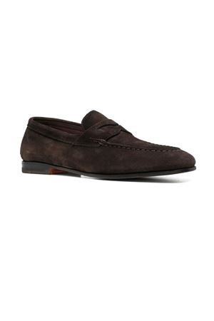 Brown suede penny loafer SANTONI | MCNC18007SA4SRVRT50DARKBROWN