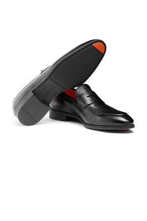 Black leather penny loafer SANTONI | MGSI14944SMABUSFN01BLACK