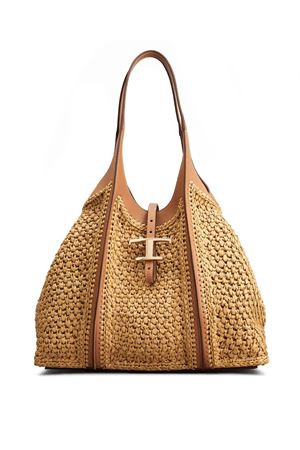 T Timeless Shopping Bag in Raffia and Leather, Medium TOD'S | XBWTSBAR300RGM0XM5