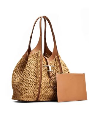 T Timeless Shopping Bag in Raffia and Leather, Medium TOD'S | XBWTSBAR300RGM0XM5