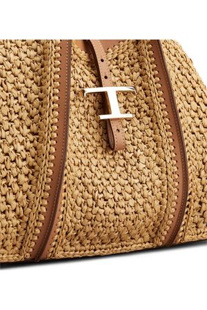 T Timeless Shopping Bag in rafia e pelle, Media TOD'S | XBWTSBAR300RGM0XM5