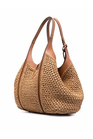 T Timeless Shopping Bag in rafia e pelle, Media TOD'S | XBWTSBAR300RGM0XM5